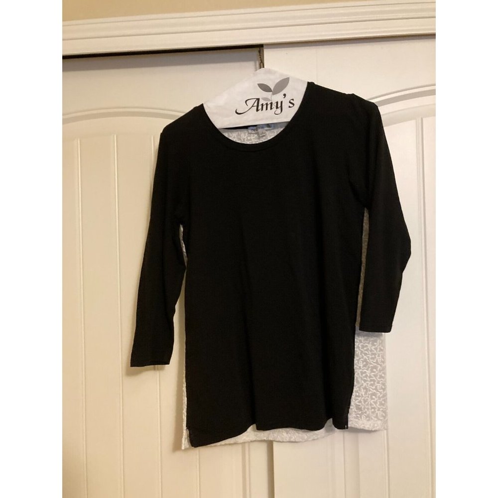 De Collection Black and White Long Sleeve Blouse Lace Back Inlay Small